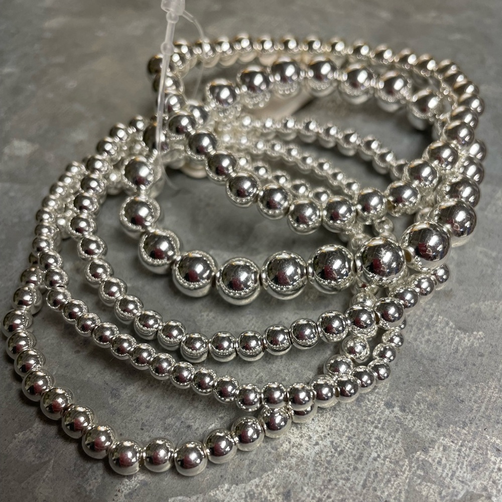 Silver Tone Beaded Stretch Bracelet Stack - 5 bracelets in stack NWT